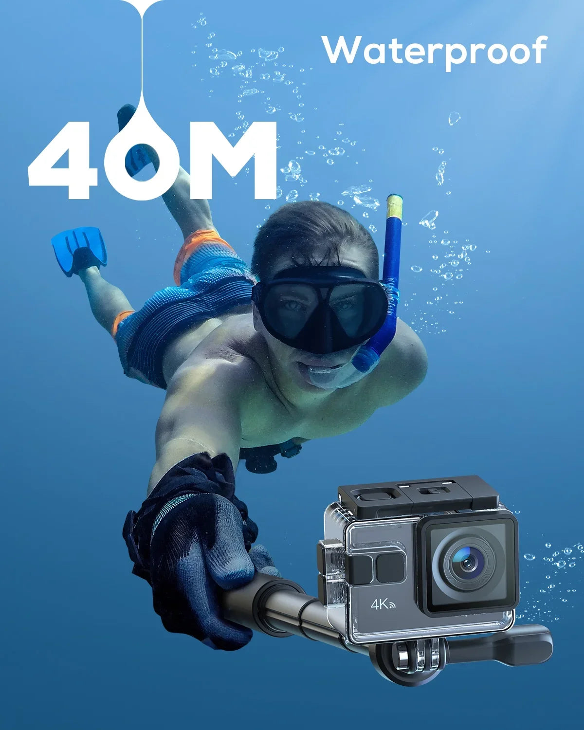 WOLFANG Action Camera 4K 20MP Action Cam Waterproof 40M Underwater Camera EIS Stabilization WiFi Video Camera 170ï¿½