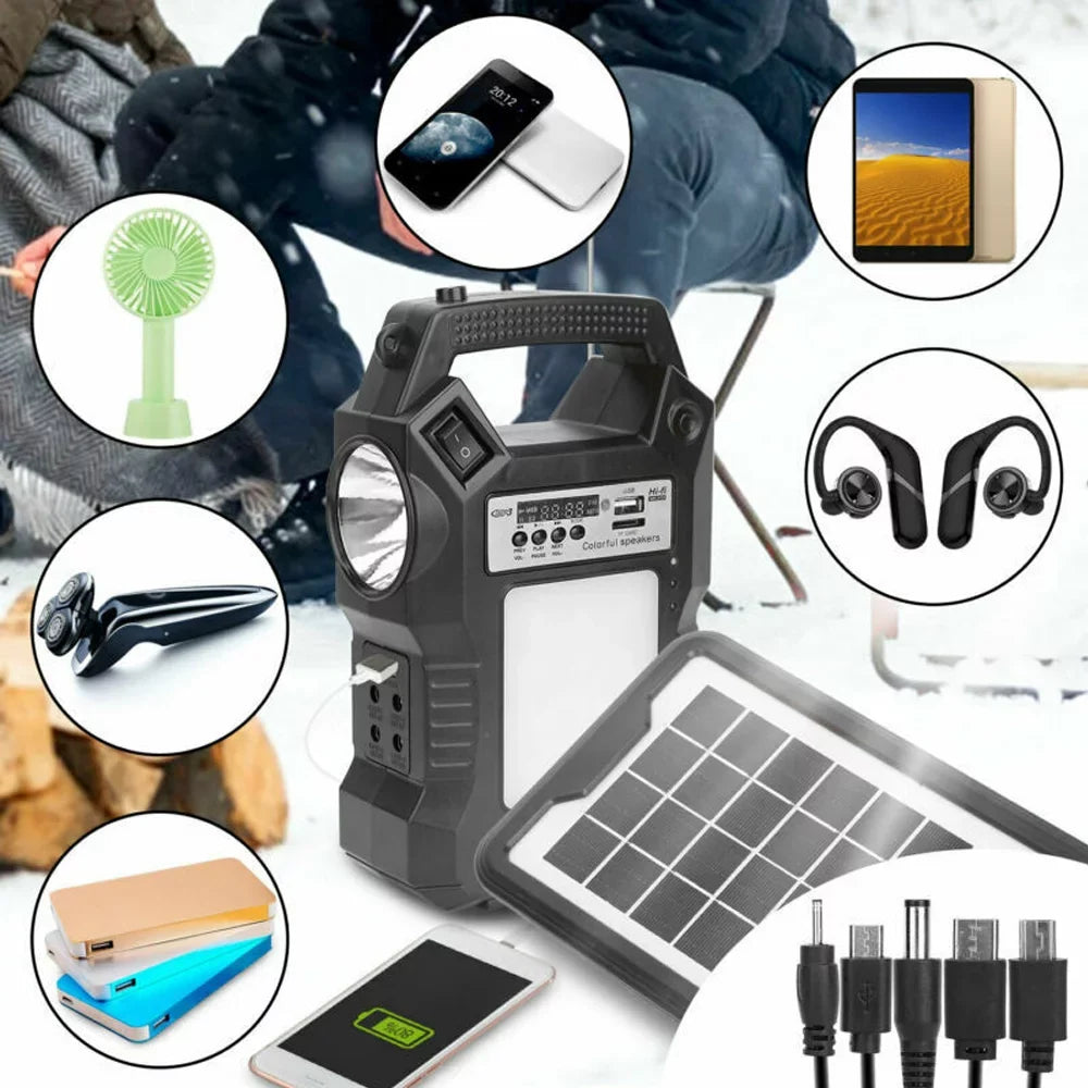 Stylish DFITO Portable Solar Powered Station, Rechargeable Solar Generator, Dual Way To Charge, Solar Panel Power Bank with 3 LED Bulbs Flashlight for Hiking Camping Emergency