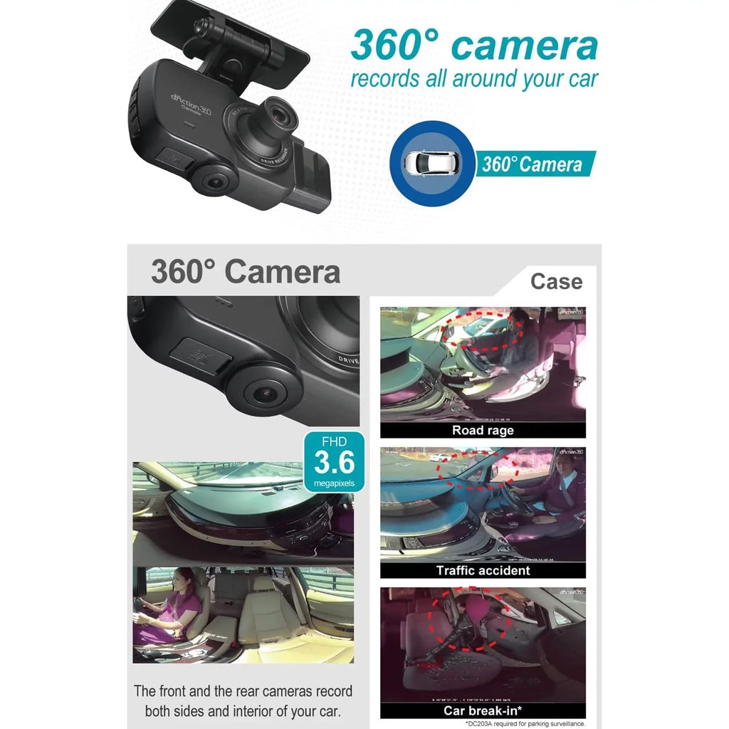 Razo d'Action 360D 3 Channel 360 Degree Dash Cam: FHD Dash Camera w/ Built-in GPS