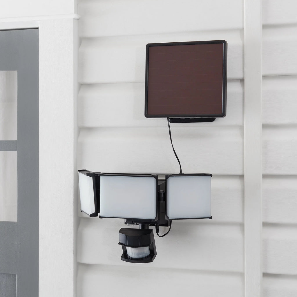 Hyper Tough Solar Three Head LED Motion Sensing Security Flood Light, Outdoor, Black, 2000 Lumen