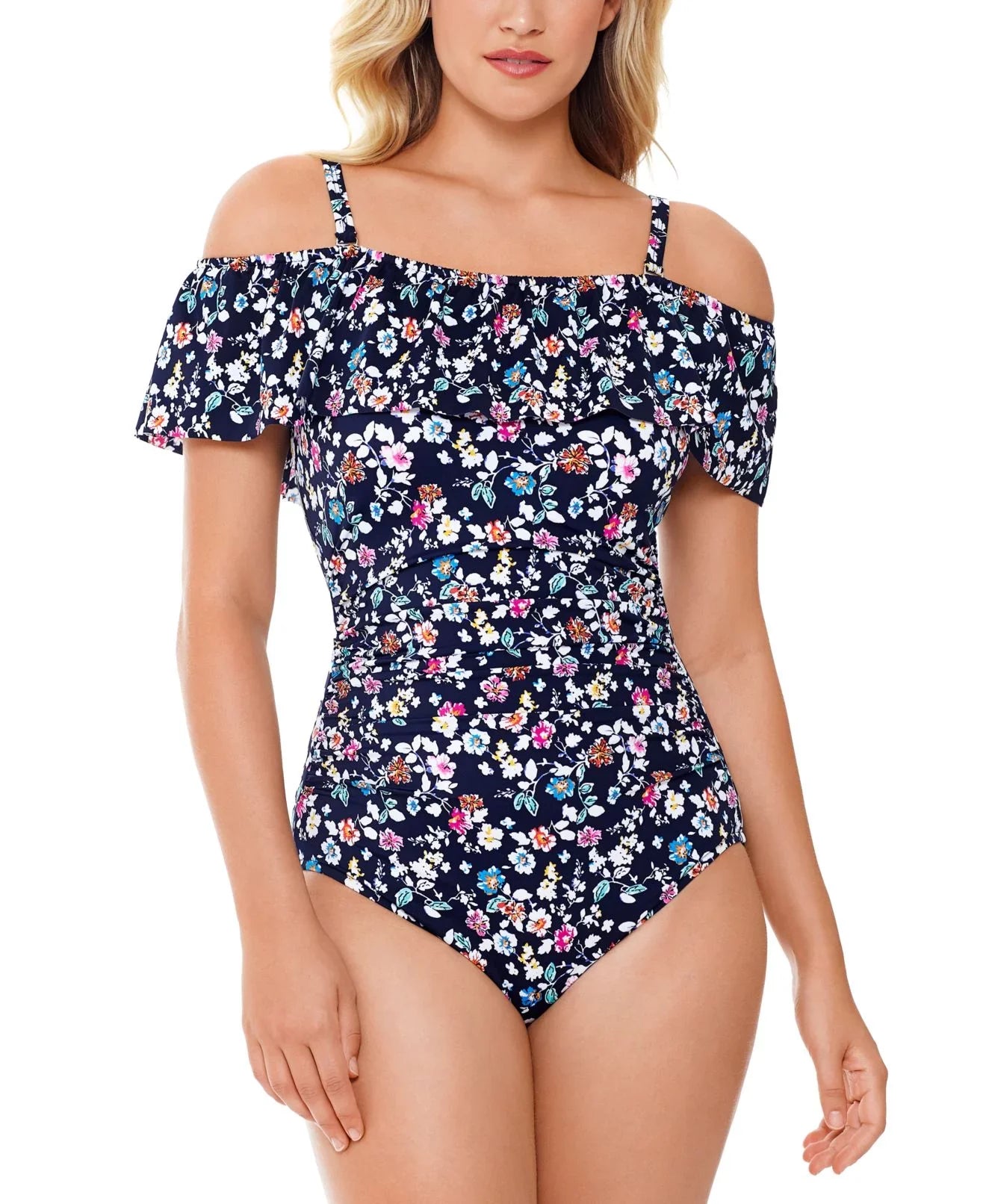 Stylish Swim Solutions Womens Swim One Piece Vintage Ditsy Floral Blue 14