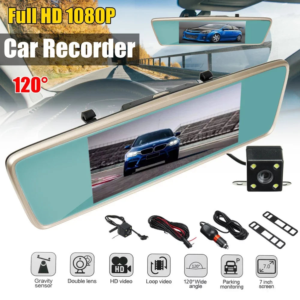 PMUYBHF 7'' Cam Night Front and Rear 1080P Backup Camera FHD T-ouch Screen Car Recorder with Loop Recording, G-Sensor, Parking 120Â° Wide Angle - Exclusive Design