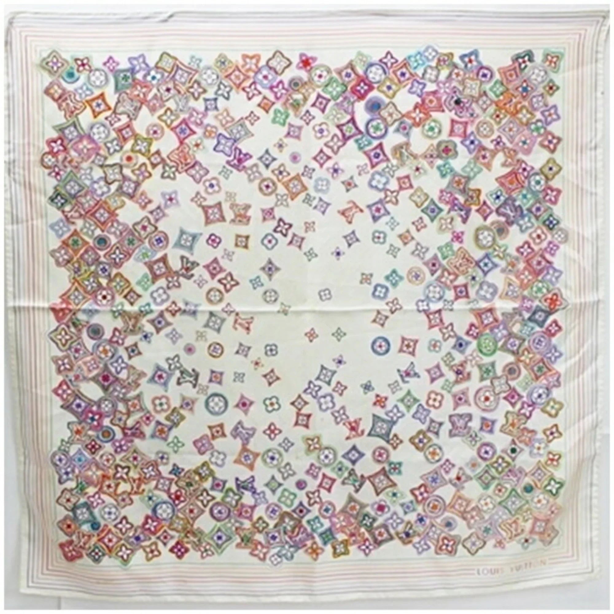 Pre-Owned Louis Vuitton Silk Scarf Muffler Monogram White x Multicolor Women's (Good)