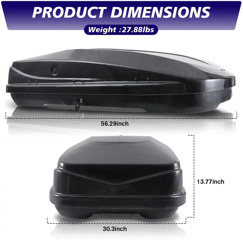 Large Rooftop Cargo Carrier Hard Shell Rooftop Cargo Box with Double Locks, 13 ftÂ³ Waterproof Cargo Box for SUV Rooftop 56.3" L x 30.3" W x 13.8" H, Carbon Fibre Grain