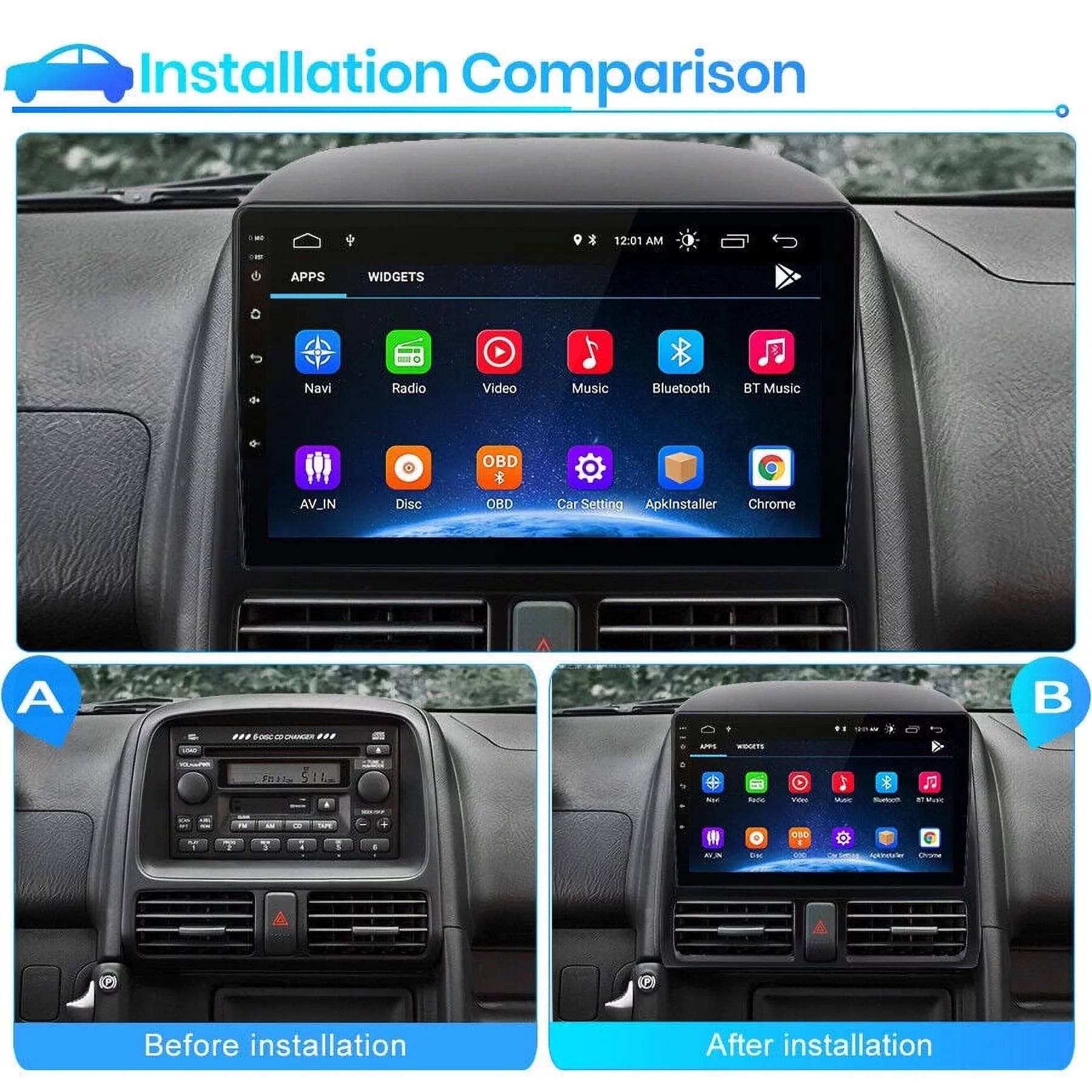 AWESAFE Carplay Car Stereo Radio for Honda CRV 2001 2002 2003 2004 2005 2006,1+32GB 9 Inch Touch Screen with Apple Android Auto GPS Navigator Bluetooth WiFi FM Radio Mirror Link