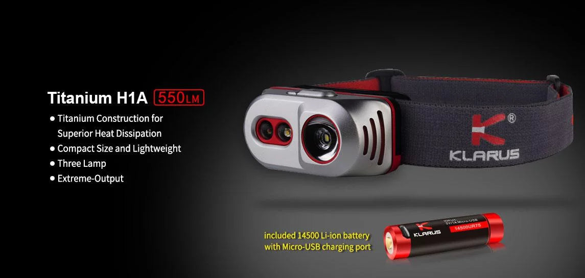 Klarus H1A Rechargeable Headlamp -550 Lumens -CREE XP-L V6 LED -Battery Included - Exclusive Design