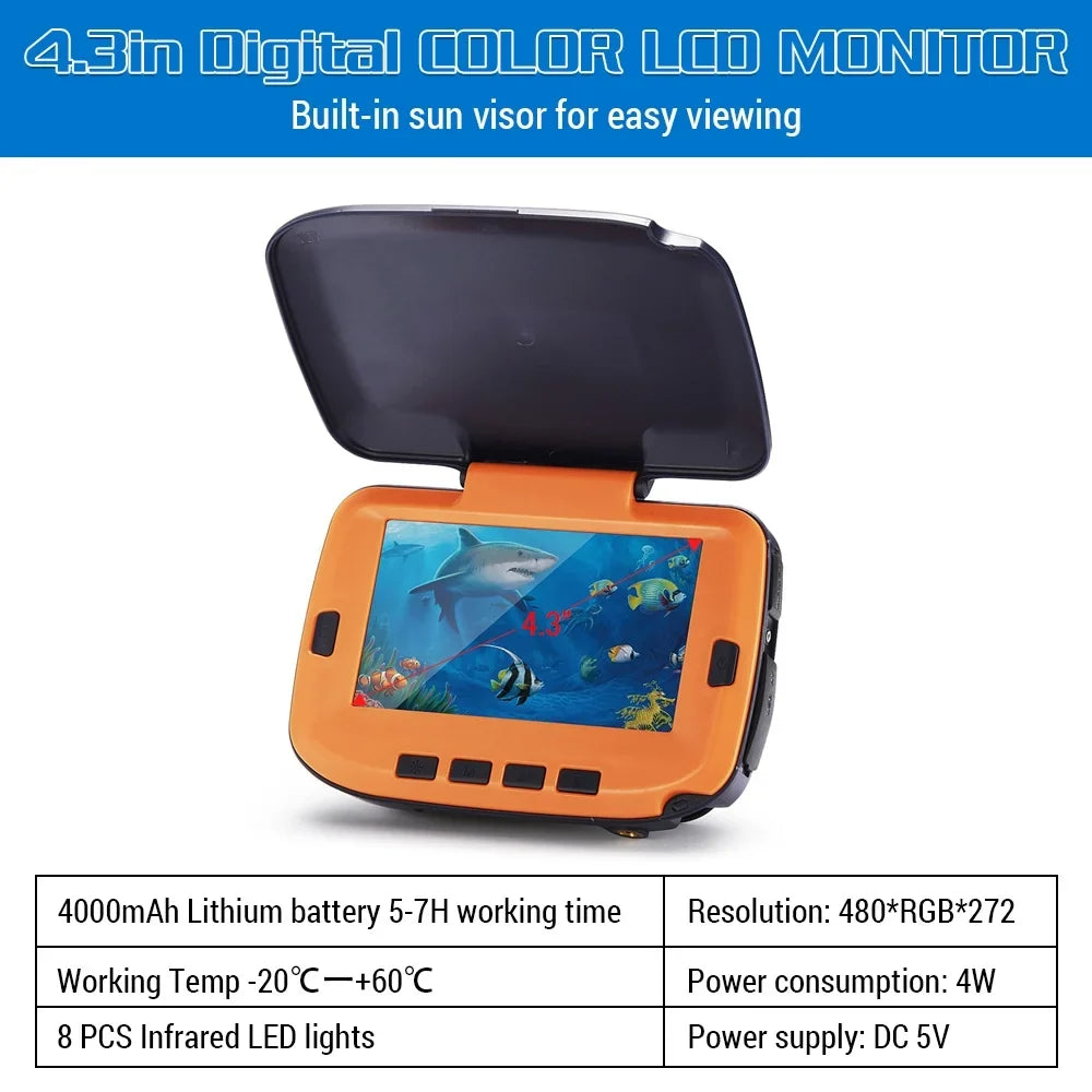 Lixada Fishing Camera Underwater with Digital LCD 4.3in 300000 Pixels 8 CS Night Vision 120 Degree for Ice River Fishing