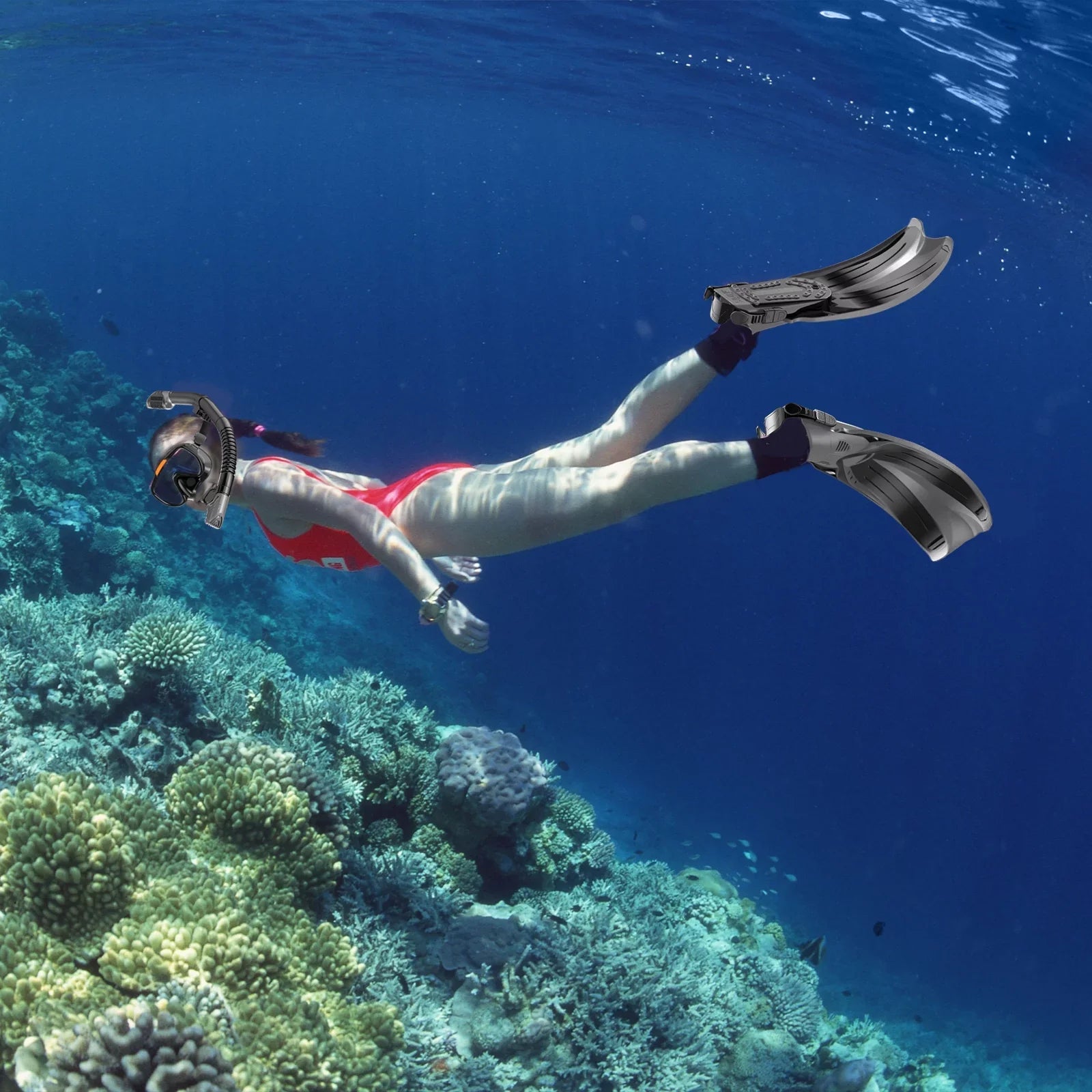 Snorkeling Gear for Adults Men Women,4 in 1 Snorkel Set with Panoramic View Diving Mask Anti-Fog Anti-Leak,Dry Top Snorkel,Fins and Travel Bag for Swimming,Snorkeling and Travel Diving - Exclusive Design