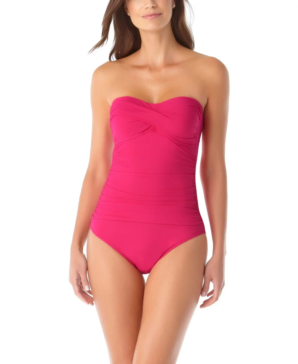 Anne Cole BERRY Twist-Front Ruched One-Piece Swimsuit, US 16