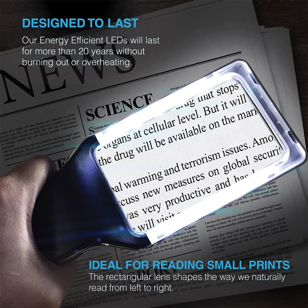 Stylish 4X Large Magnifying Glass with [10 Anti-Glare & Fully Dimmable LEDs]-Evenly Lit Viewing Area-The Best Lighted Magnifier for Reading Small Fonts, Low Vision Seniors, Macular Degeneration