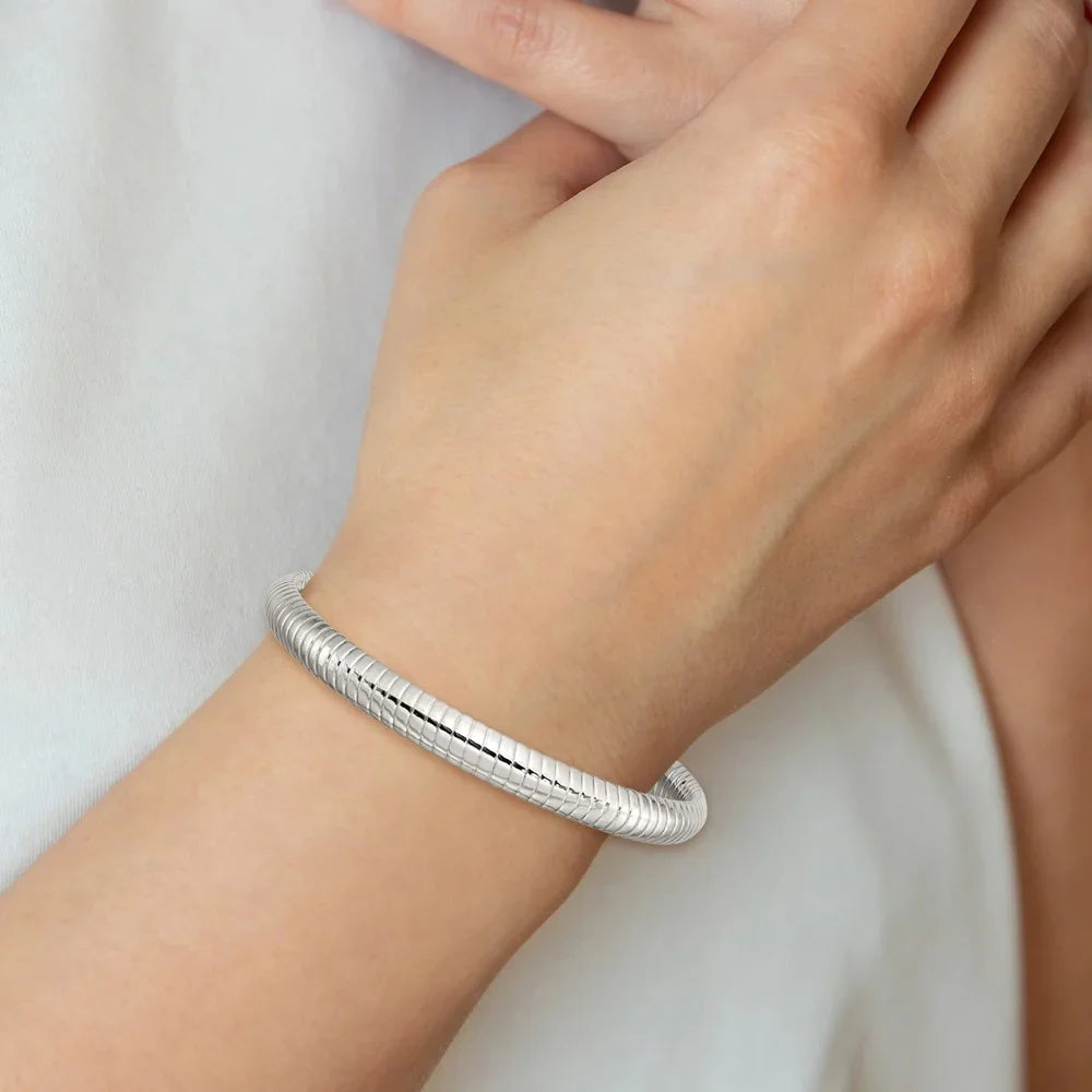 Stainless Steel Bracelet Bangle Women's 7 mm 8 in Chisel Polished and Textured Hollow