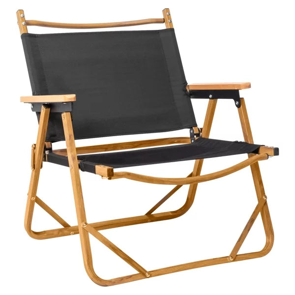 Stylish Fithood 53*55*61cm Medium Size Aluminum Frame 600D Black Oxford Cloth Bearing 100kg Imitation Wood Grain Spray Paint Camping Chair Black