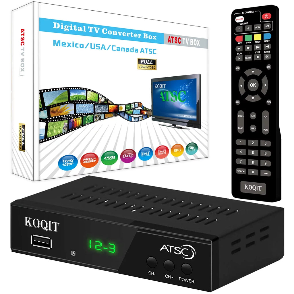 Stylish ATSC TV Tuner Digital Converter Box Recorders tv to USB, Multimedia Box, Digital Clock 12/24 Hours, OTA Analog to Digital, Coax to HDMI Set Top Box