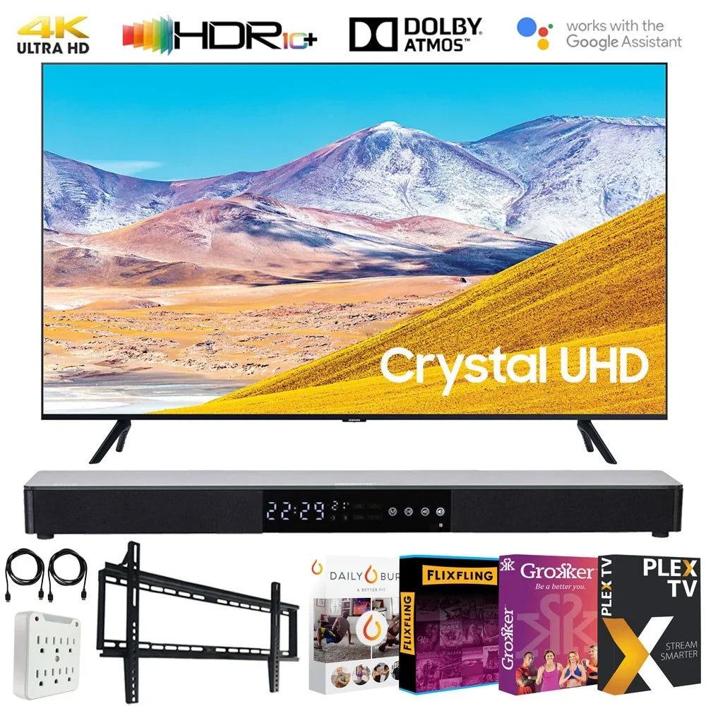 Stylish Samsung UN85TU8000 85-inch 4K Ultra HD Smart LED TV (2020 Model) Bundle with 31-in Sound bar+Wall Mount+Tech Smart USA TV Essentials 2020 & Surge Adapter (UN85TU8000FXZA 85TU8000 85" TV)