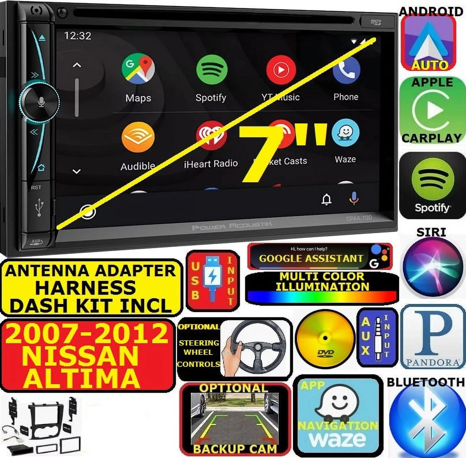 FITS/FOR 07-12 ALTIMA NAV BLUETOOTH CD/DVD CARPLAY ANDROID AUTO CAR RADIO - Exclusive Design