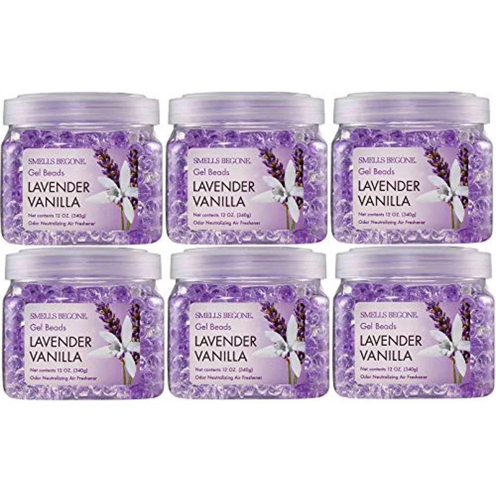 SMELLS BEGONE 12oz 6-Pack Odor Absorber Gel Beads Air Freshener Odor Control Lavender Vanilla Scent