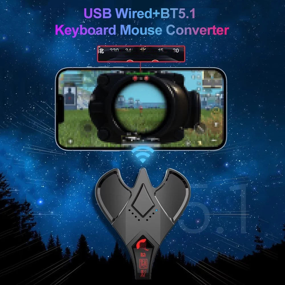 Lixada Game Keyboard Mouse Converter Dual-mode USB Wired BT5.1 Adapter Fast 18W PD Charging for Mobile Gaming