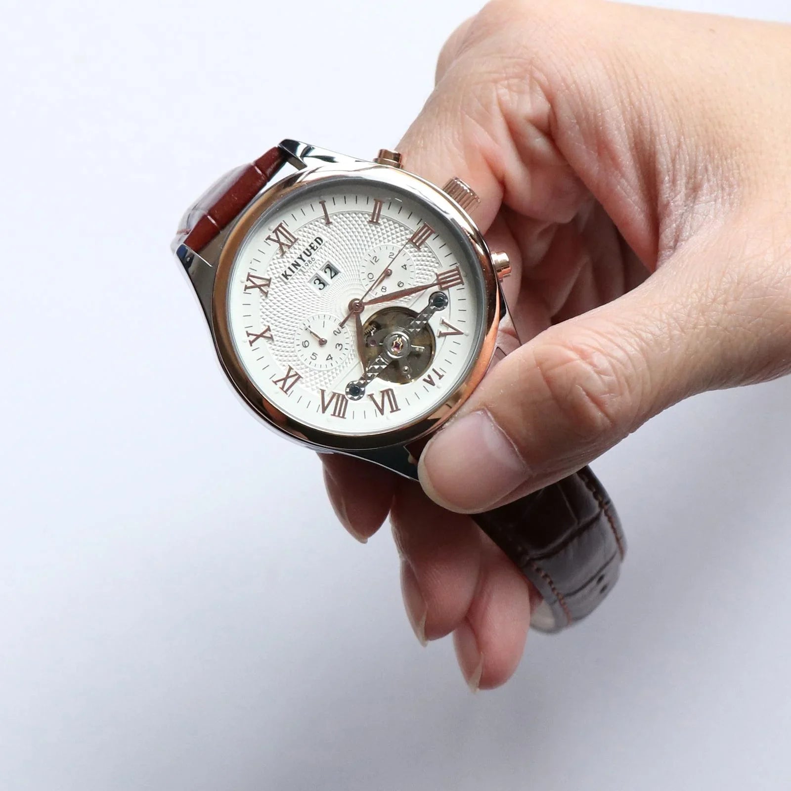Luxury Men Chronograph Leather Strap Watch Luxury Waterproof Calendar Watch Brown - Exclusive Design