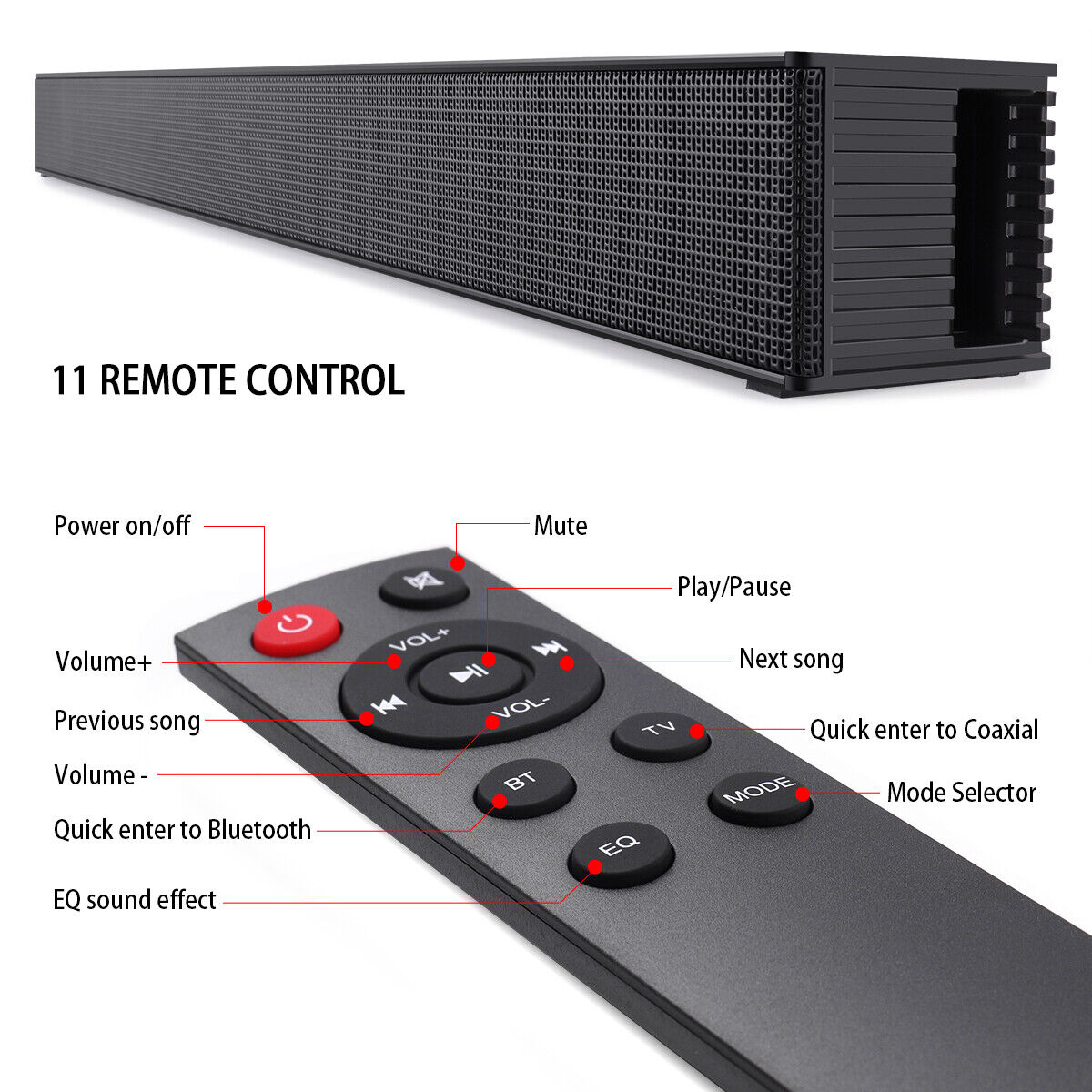 CJC Sound Bars for TV PC Gaming Monitor Sound Bar with Bluetooth 5.0/HDMI ARC/AUX/USB Bass Adjustable Wall Mountable - Exclusive Design