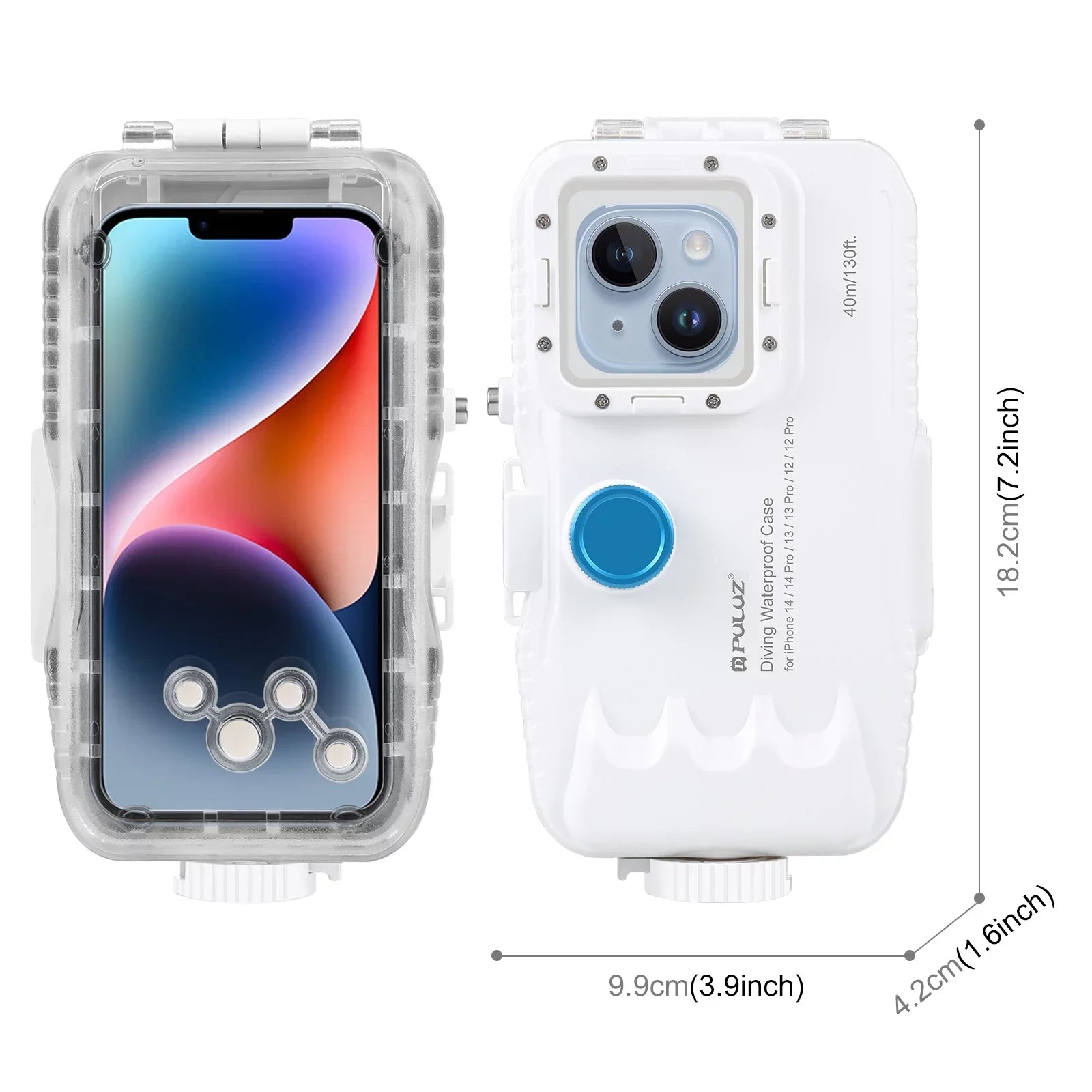 PULUZ 40M131ft Waterproof Phone Case Underwater Exploration Case Smartphone Underwater Housing Protective Case with Red Filter Neck Strap Cleaning Cloth Replacement for 14/ 14 / 13/ 13 / 12/ 12 P