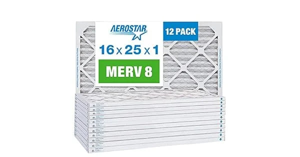 Aerostar 16x25x1 MERV 8 Pleated Air Filters (Actual Size: 15 1/2" x 24 1/2" x 3/4") - 12 Pack