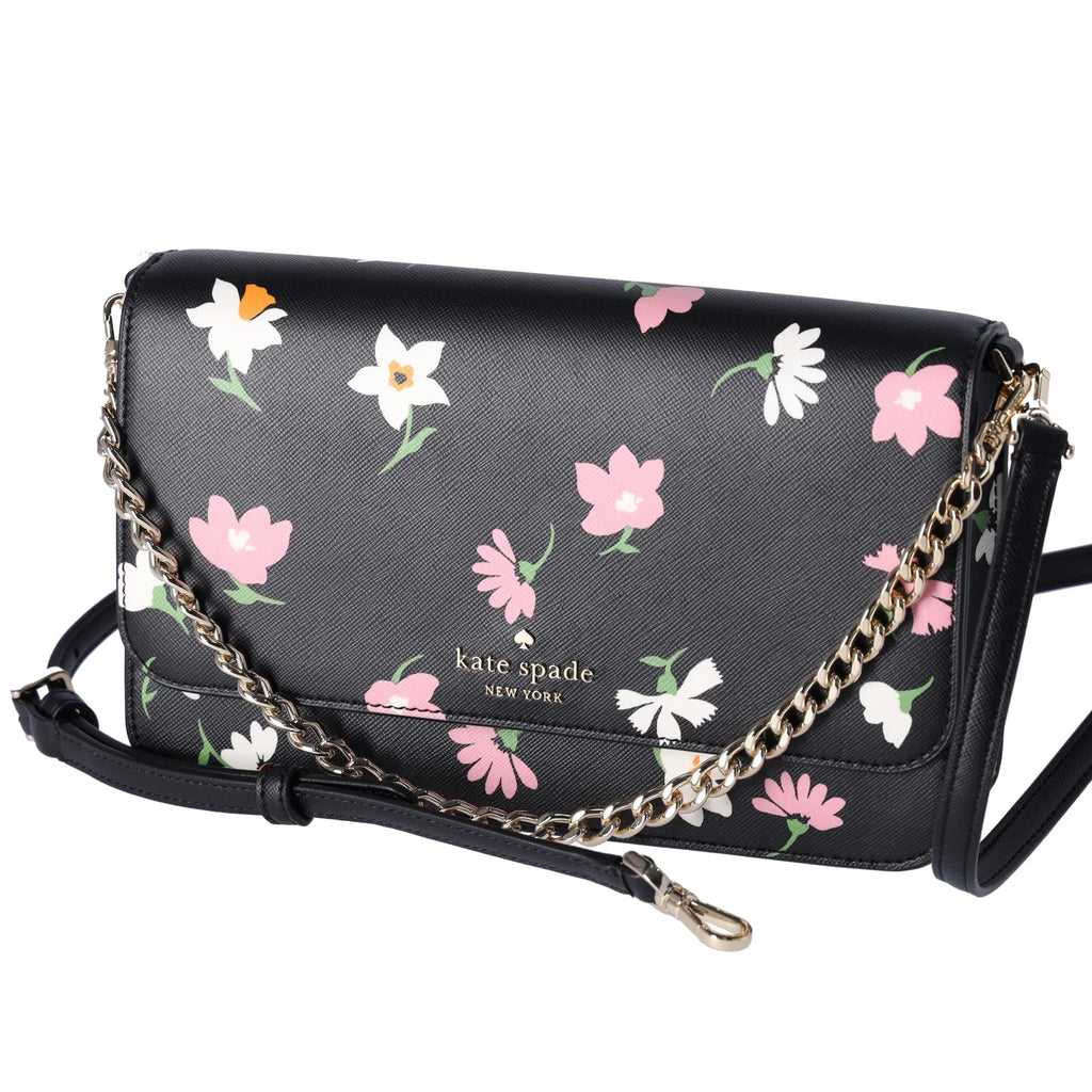 Kate Spade Madison Black Floral Waltz Flap Convertible Crossbody KF441 - Exclusive Design