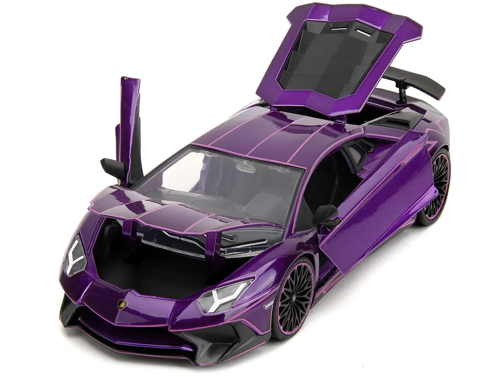 Lamborghini Aventador SV Candy Purple with Pink Graphics "Pink Slips" Series 1/24 Diecast Model Car by Jada - Exclusive Design