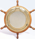 Nagina International Lavish Deluxe Brass Porthole Mirror Ship Wheel | True Home Decor (16 Inches) - Exclusive Design