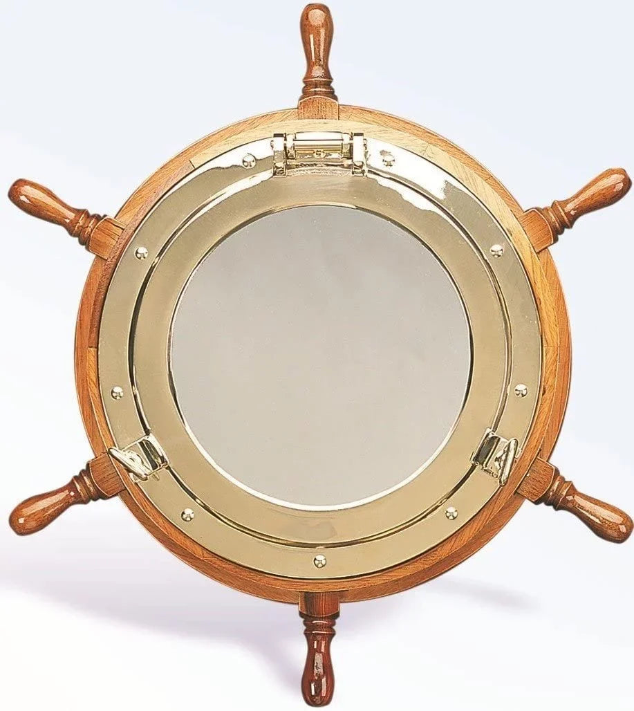 Nagina International Lavish Deluxe Brass Porthole Mirror Ship Wheel | True Home Decor (16 Inches) - Exclusive Design