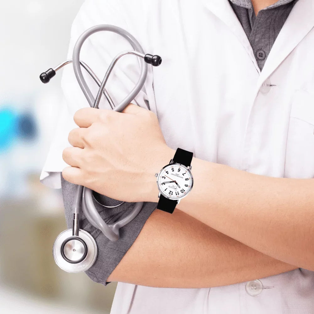 Stylish Watch for Nurse, Medical Professionals and Students â With Second Hand, Easy Read Dial - Hour & Second Arabic Time Indicator, and Silicone Band with Various Colour choice, Nurse Watch- Black