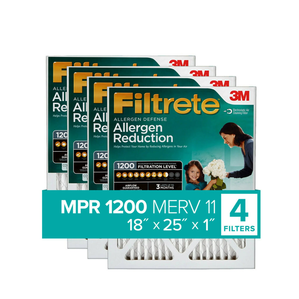 Filtrete by 3M 18x25x1, MERV 11, Allergen Reduction HVAC Furnace Air Filter, 1200 MPR, 4 Filters - Exclusive Design
