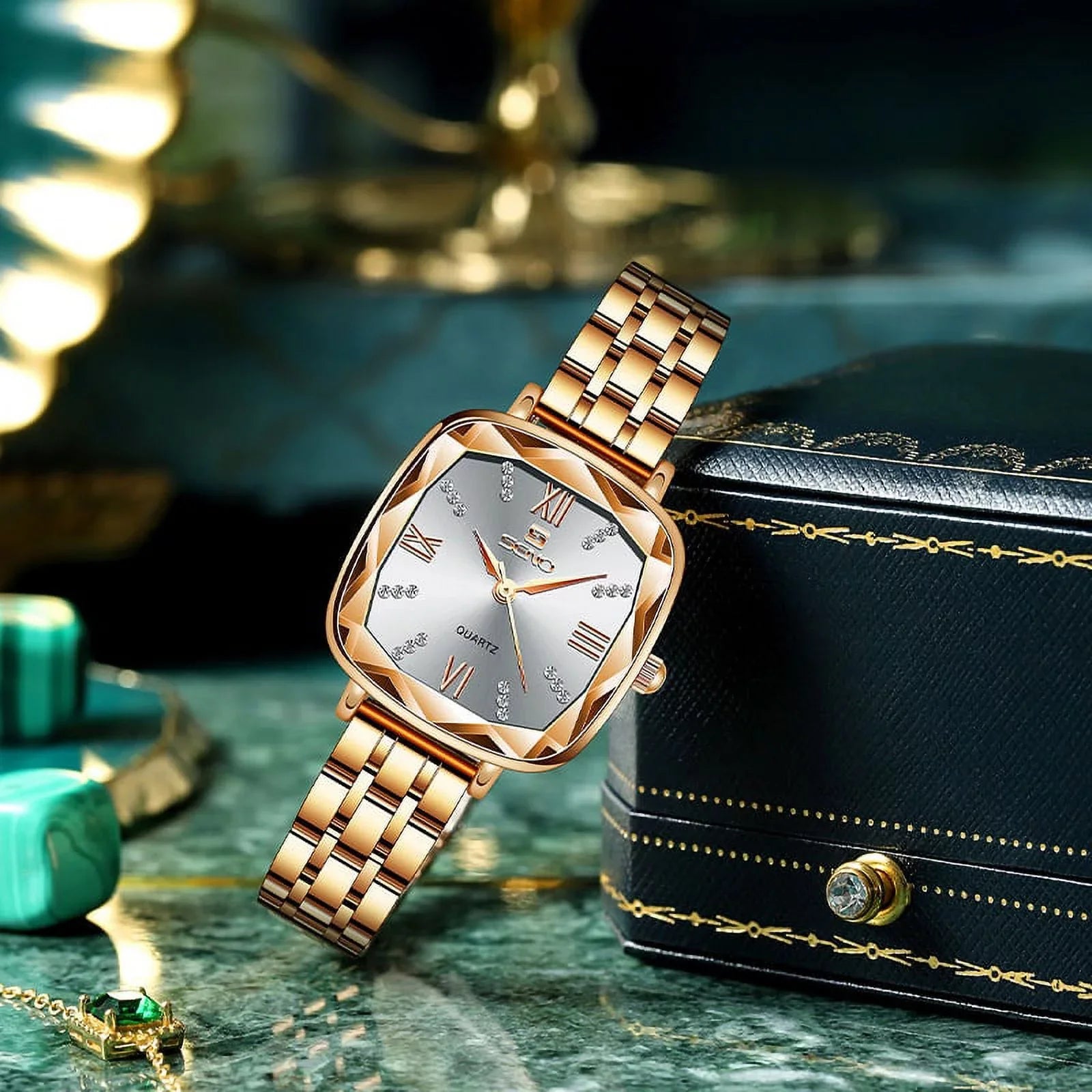 Stylish Women Wrist Watch 2022 Square Rose Gold Ladies Watch For Female Clock Stainless Steel Women Watches Top Brand Luxury Rhinestone
