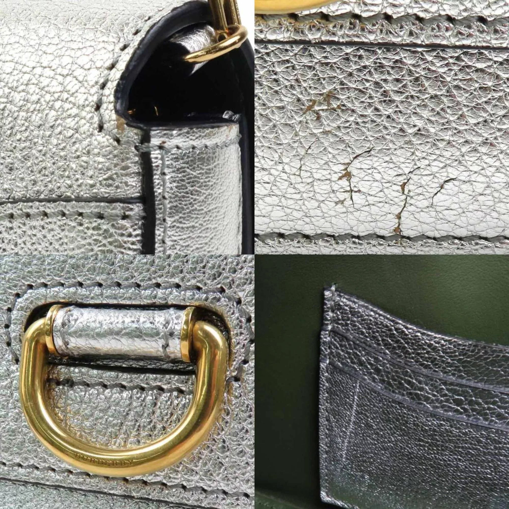 Stylish Pre-Owned Burberry BURBERRY diagonal shoulder bag leather silver ladies (Good)
