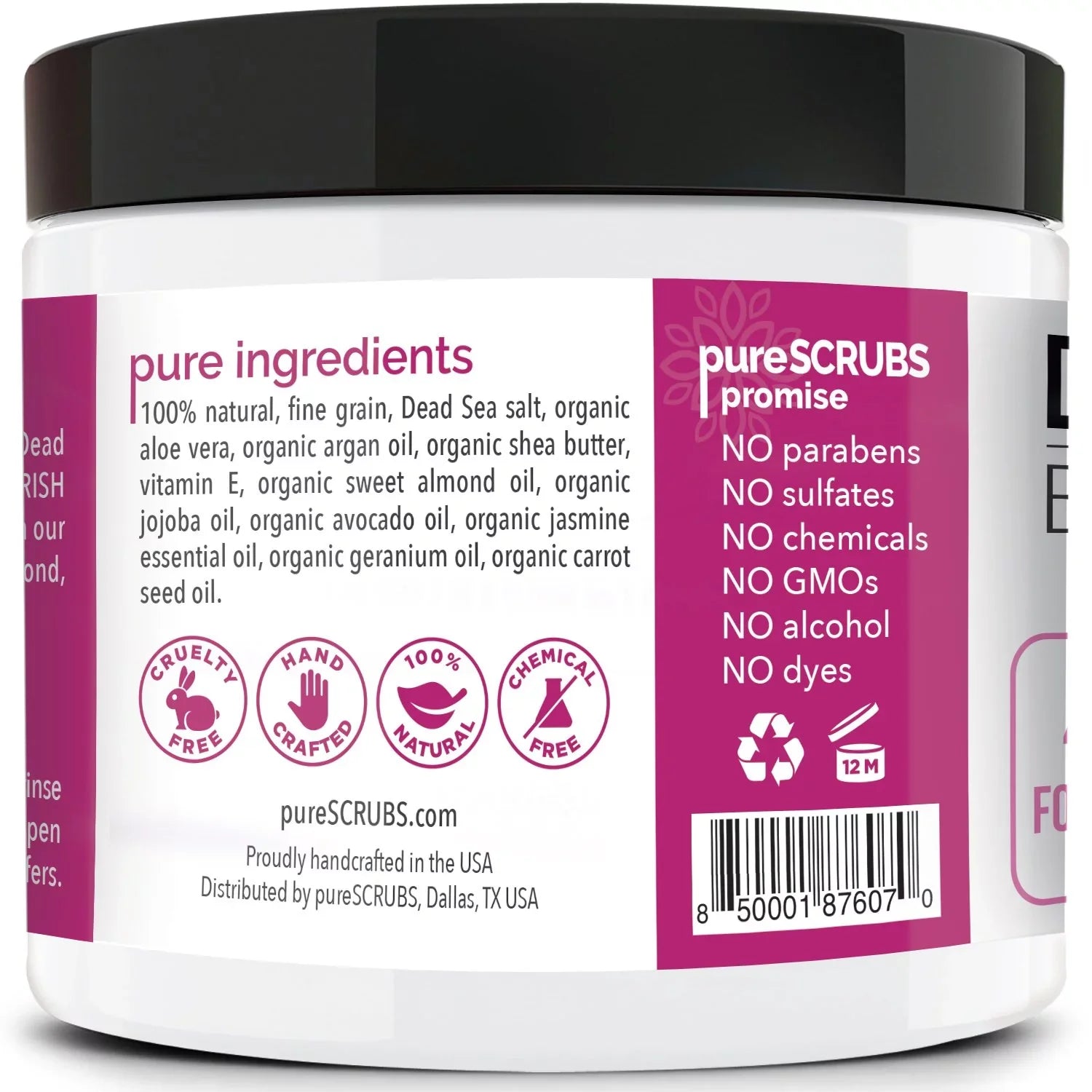 pureSCRUBS Premium Organic Body Scrub Set - Large 16oz JASMINE BODY SCRUB - Pure Dead Sea Salt Infused With Organic Essential Oils & Nutrients + FREE Wooden Spoon, Loofah & Mini Exfoliating Bar Soap - Exclusive Design
