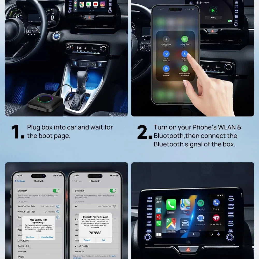 Stylish Carlinkit Ai Box Android 13 Led Wireless Android Auto & Apple CarPlay Smart Tv Box QCM6225 For Youtube Netflix Car Accessories