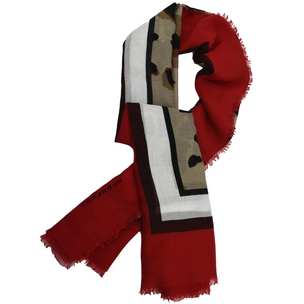 Stylish BURBERRY Leopard Print Multicolor Scarf Red