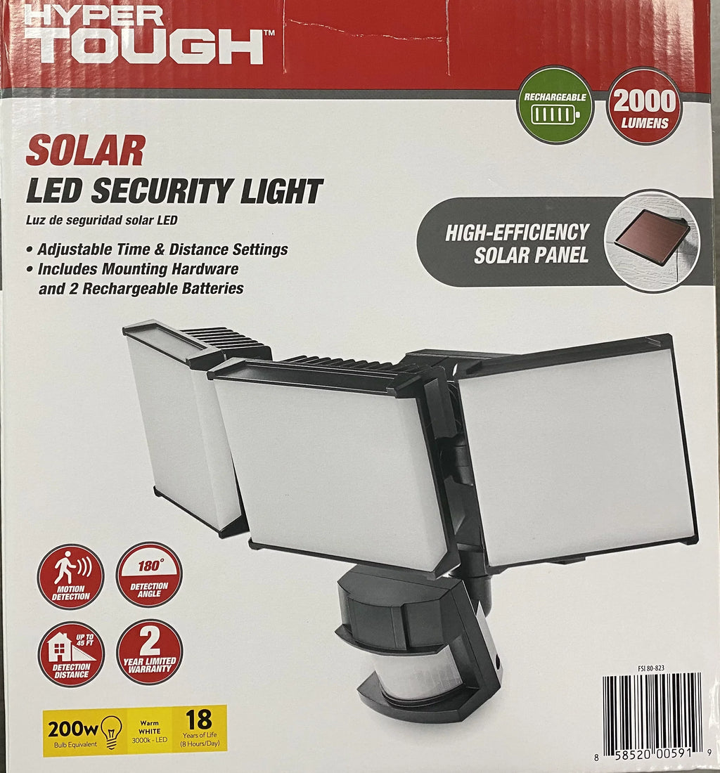 Hyper Tough Solar Three Head LED Motion Sensing Security Flood Light, Outdoor, Black, 2000 Lumen