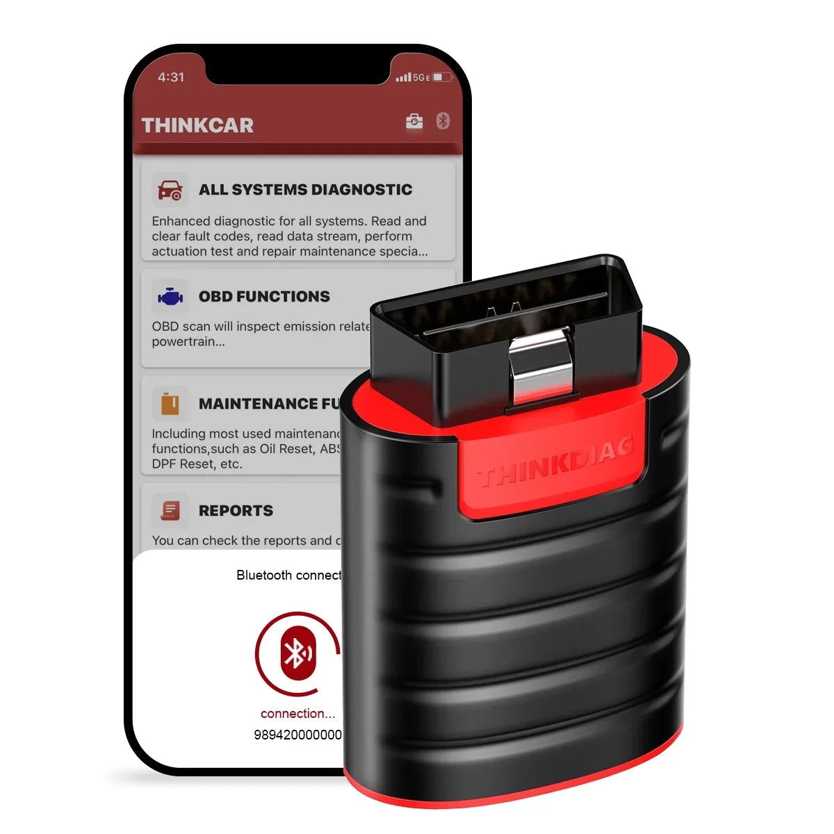 Bluetooth OBD2 Scanner Full Systems Car Diagnostic Tool Code Reader (2 Year Software Included) 15 Maintenance Functions for Cars Since 1996- THINKCAR THINKDIAG - Exclusive Design