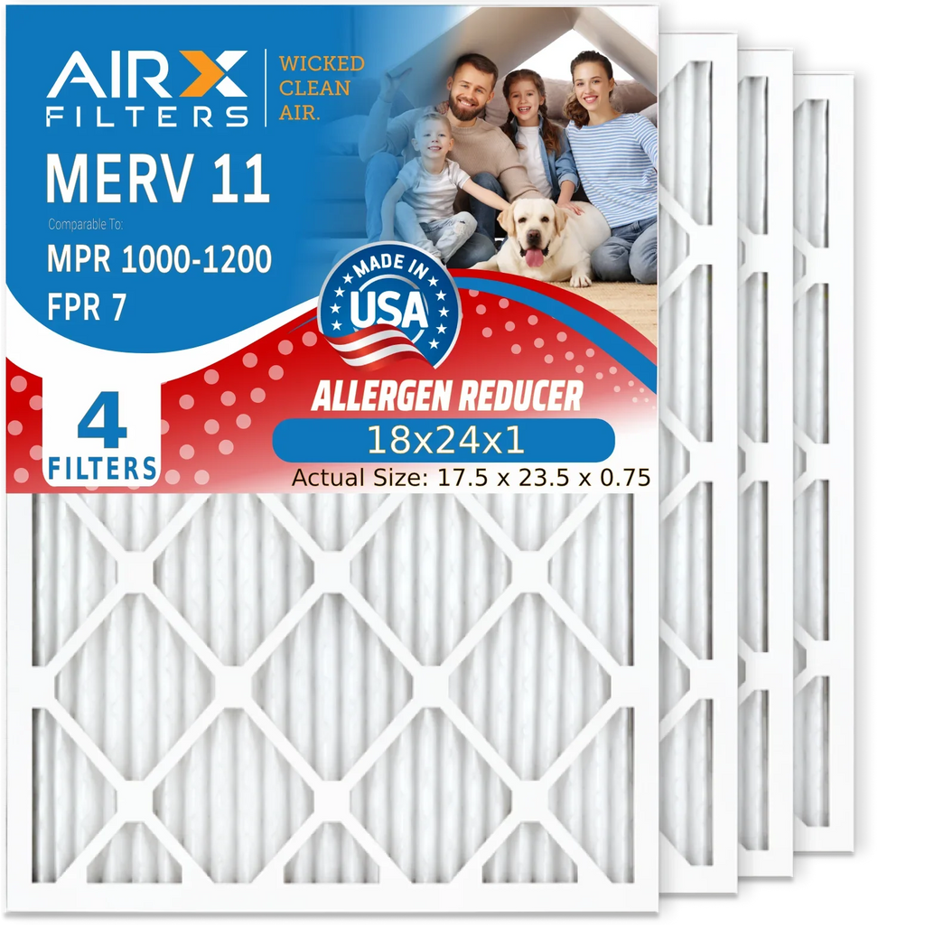 18x24x1 Air Filter MERV 11 Comparable to MPR 1000, MPR 1200 & FPR 7 Electrostatic Pleated Air Conditioner Filter 4 Pack HVAC Premium USA Made 18x24x1 Furnace Filters by AIRX FILTERS WICKED CLEAN AIR. - Exclusive Design