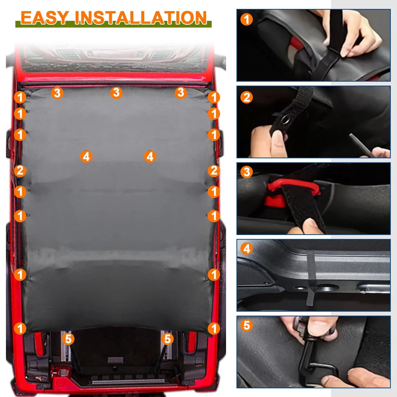 Stylish Soft Top Bikini Top Cover for Jeep Wrangler JK 2007-2017 2-Door Extended PU Leather Anti-UV Top Roof Black