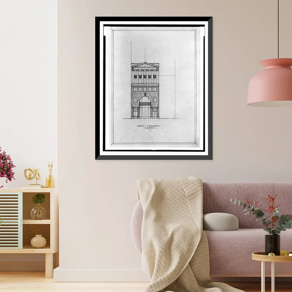 Historic Framed Print, [Two office buildings for B.F. Saul (15th Street, N.W., Washington, D.C.). Front elevation] - 2, 17-7/8" x 21-7/8"