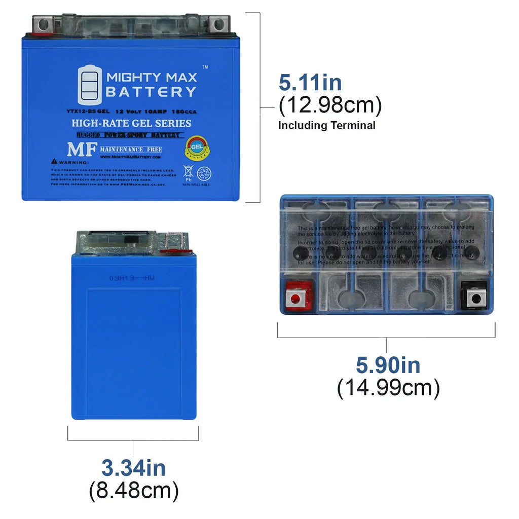 Stylish YTX12-BSGEL 12V 10Ah GEL Replacement Battery Compatible with Honda 250 TRX250 FourTrax Recon 97-17 - 2 Pack