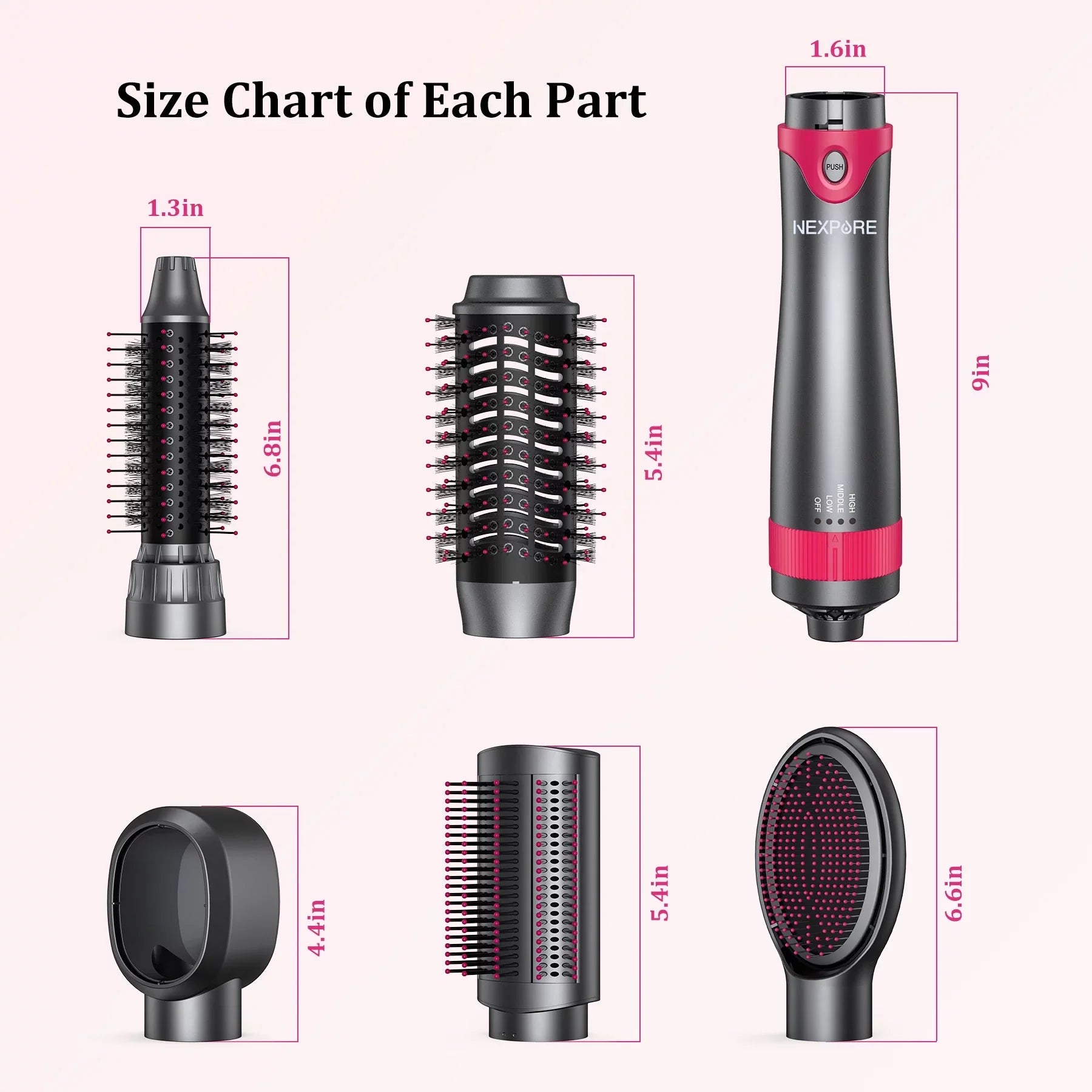 Stylish NEXPURE 5 in 1 Multifunctional Hair Dryer Styling Tool, Detachable Salon 5-in-1 Multi-Head Hot Air Comb,Negative Ion Automatic Suction Hair Curler for Women