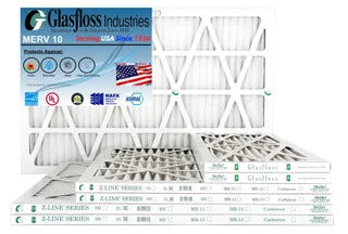 Glasfloss 20x24x1 - MERV 10 -Qty:12 - Furnace Air Filter - Made in USA (Actual Size: 19.5 x 23.5x7/8 inch) - Exclusive Design