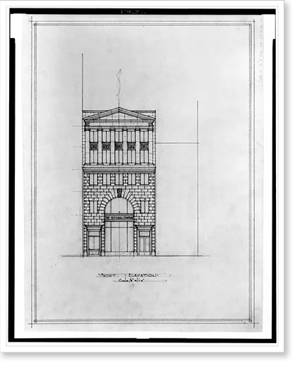 Historic Framed Print, [Two office buildings for B.F. Saul (15th Street, N.W., Washington, D.C.). Front elevation] - 2, 17-7/8" x 21-7/8"