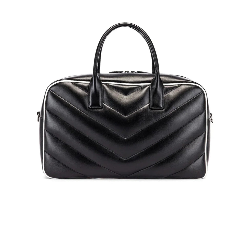 New Saint Laurent Miles Logo Black Calf Leather Duffel Bowling Bag 525145