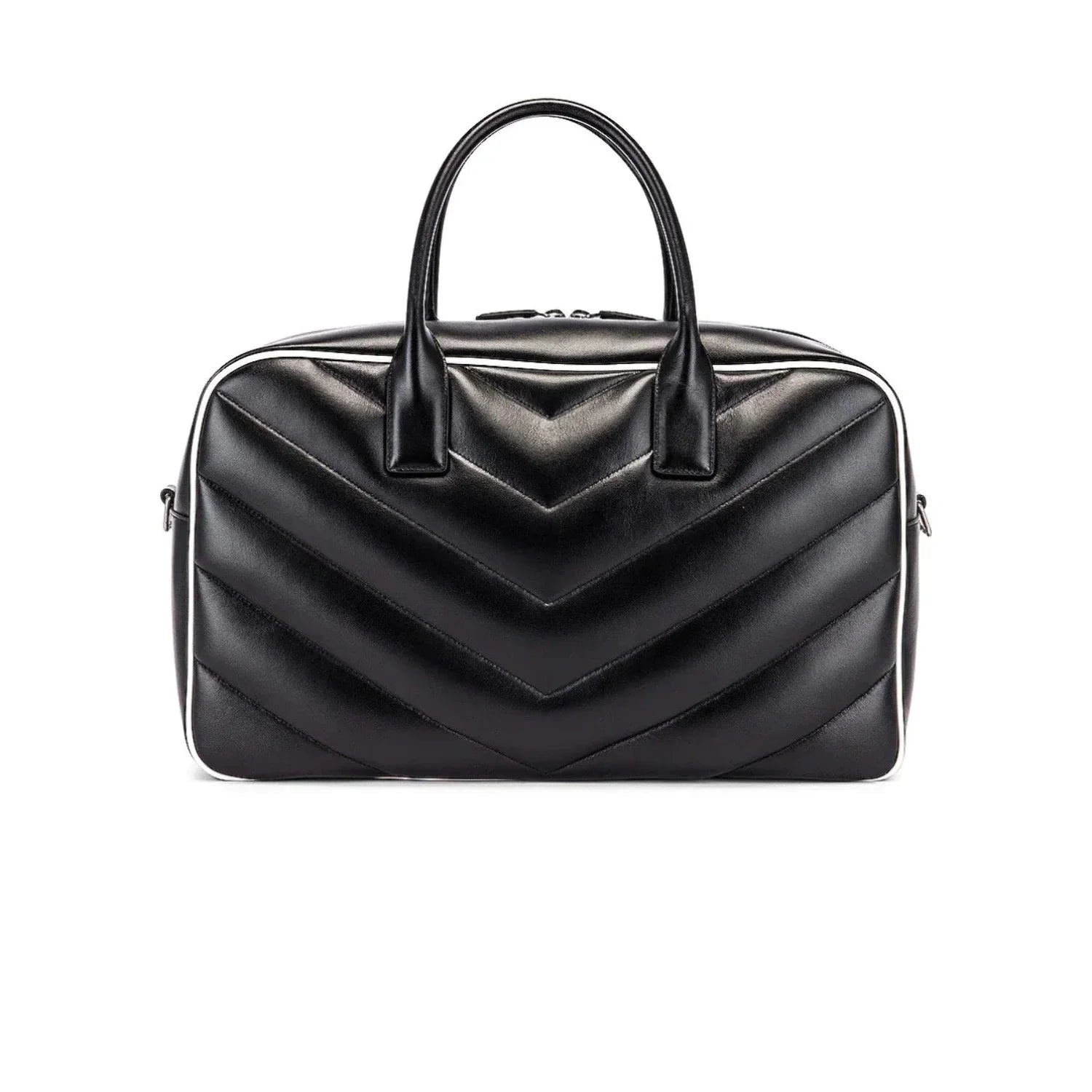 New Saint Laurent Miles Logo Black Calf Leather Duffel Bowling Bag 525145