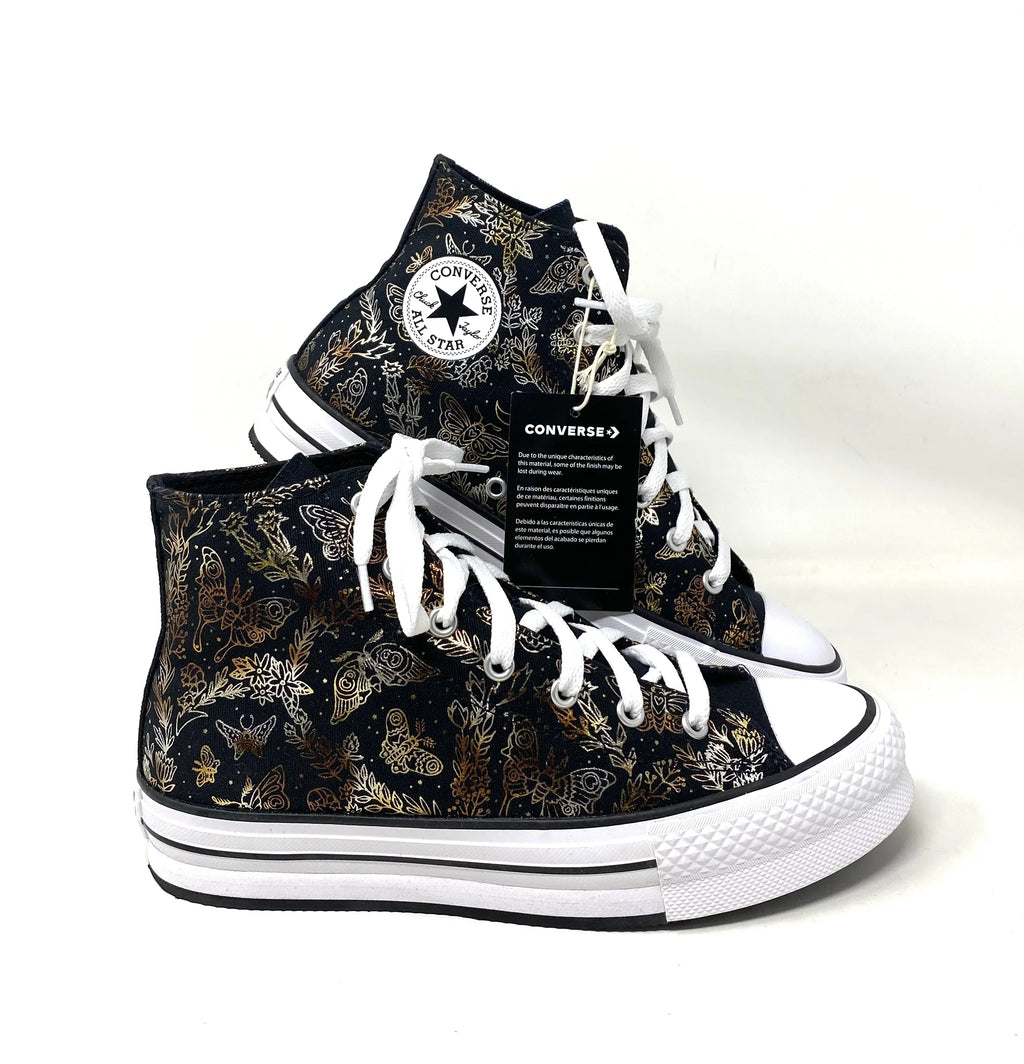 Converse CTAS Lift Platform High Top Black Women's Kids Canvas Sneakers A01511C - Exclusive Design
