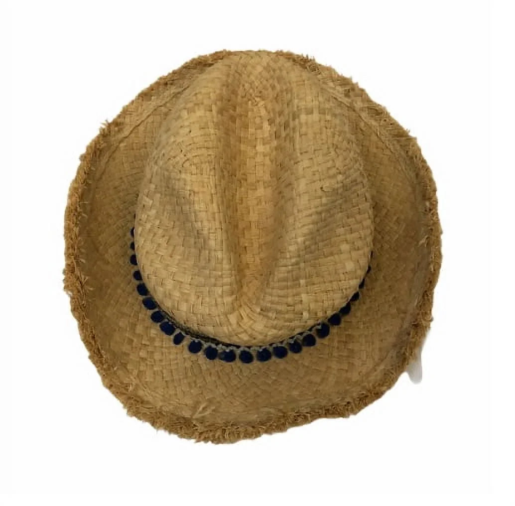 Ferrucchio Vecchi Womens Raffia Hand-Woven Trilby Hat W/ Multi-Trim Natural $108 - Exclusive Design
