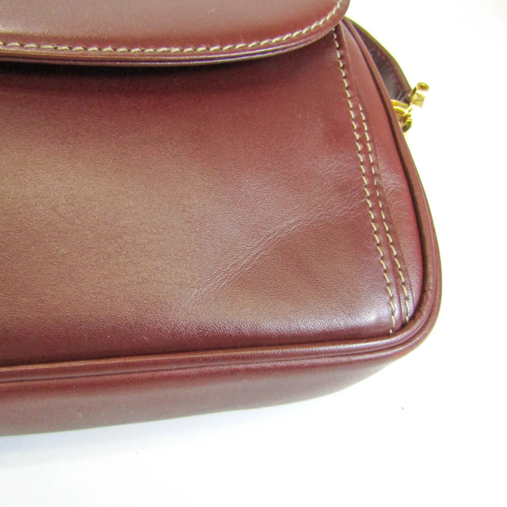 Stylish Pre-Owned Cartier Must Women's Leather Shoulder Bag Bordeaux (Good)